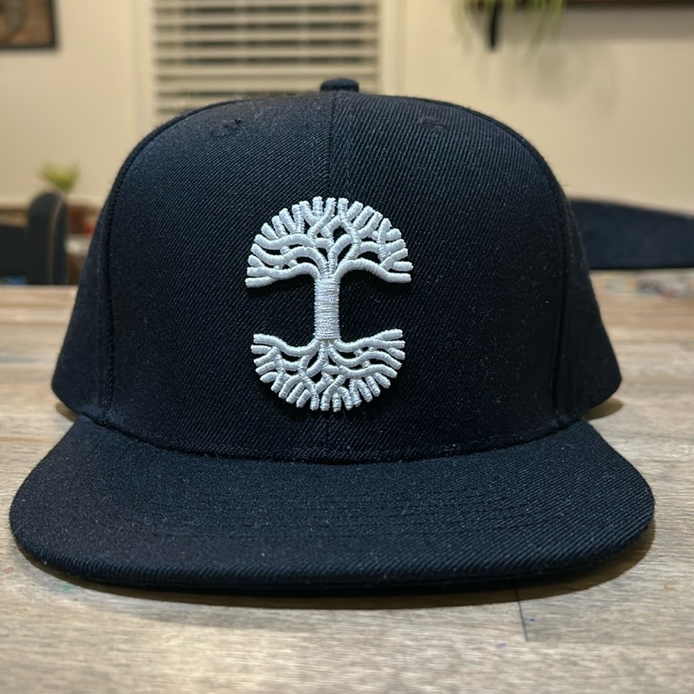 Oaklandish Classic snap back black hat with Oakland tree logo